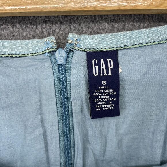 GAP Skirt Womens 6‎ Blue White Chevron Stripe Linen Cotton A Line Pockets Summer - Picture 8 of 14